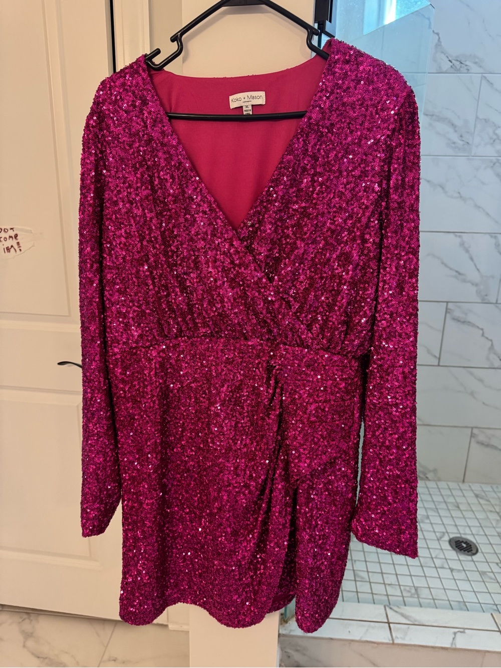Koko and Mason Eloquii Fuchsia Sequin Wrap Dress